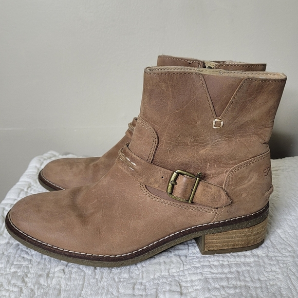 Sperry Seaport Storm Bootie Sz 7.5 Leather Ankle Boots Brown Zip Buckle Casual - Picture 2 of 10